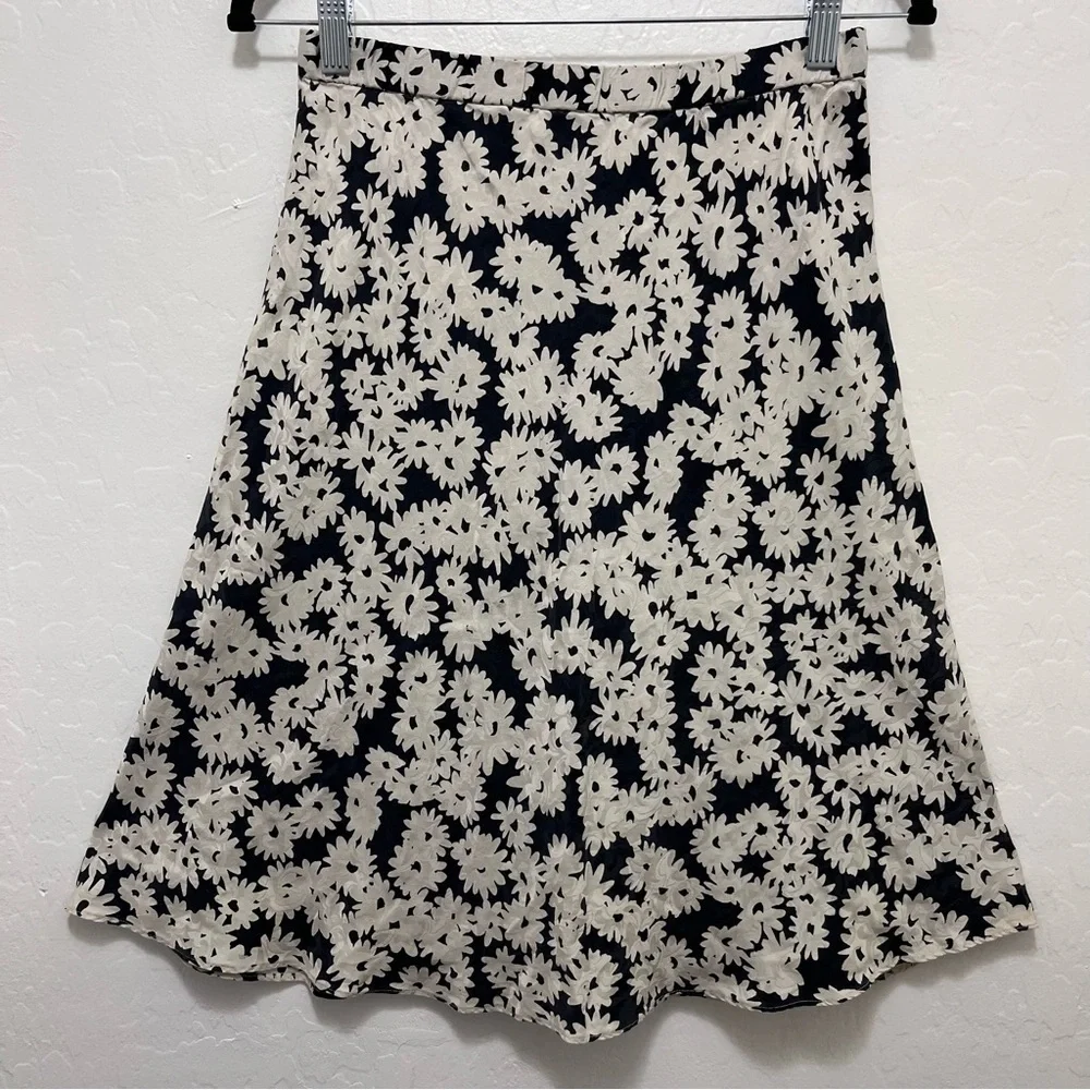 Vtg Liz Claiborne Silk Skirt Sz 6 Black White Floral Velvet Accents